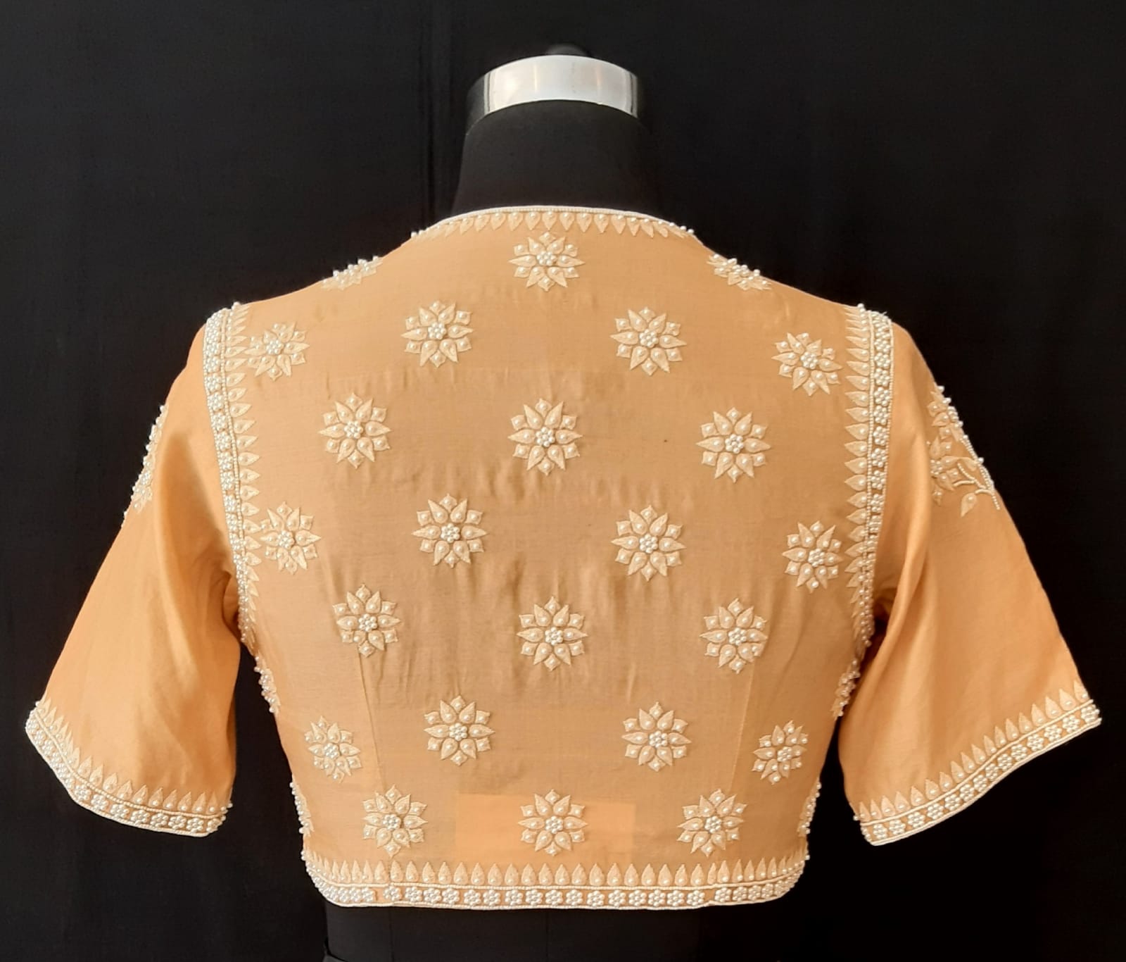 Tissue Chanderi Pearl & Resham Flower Chestnut Blouse