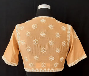 Tissue Chanderi Pearl & Resham Flower Chestnut Blouse