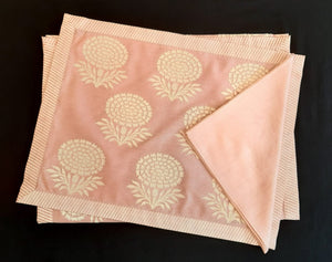Dupion Silk Marigold Khadi Print with Dori Embroidery Mat Set