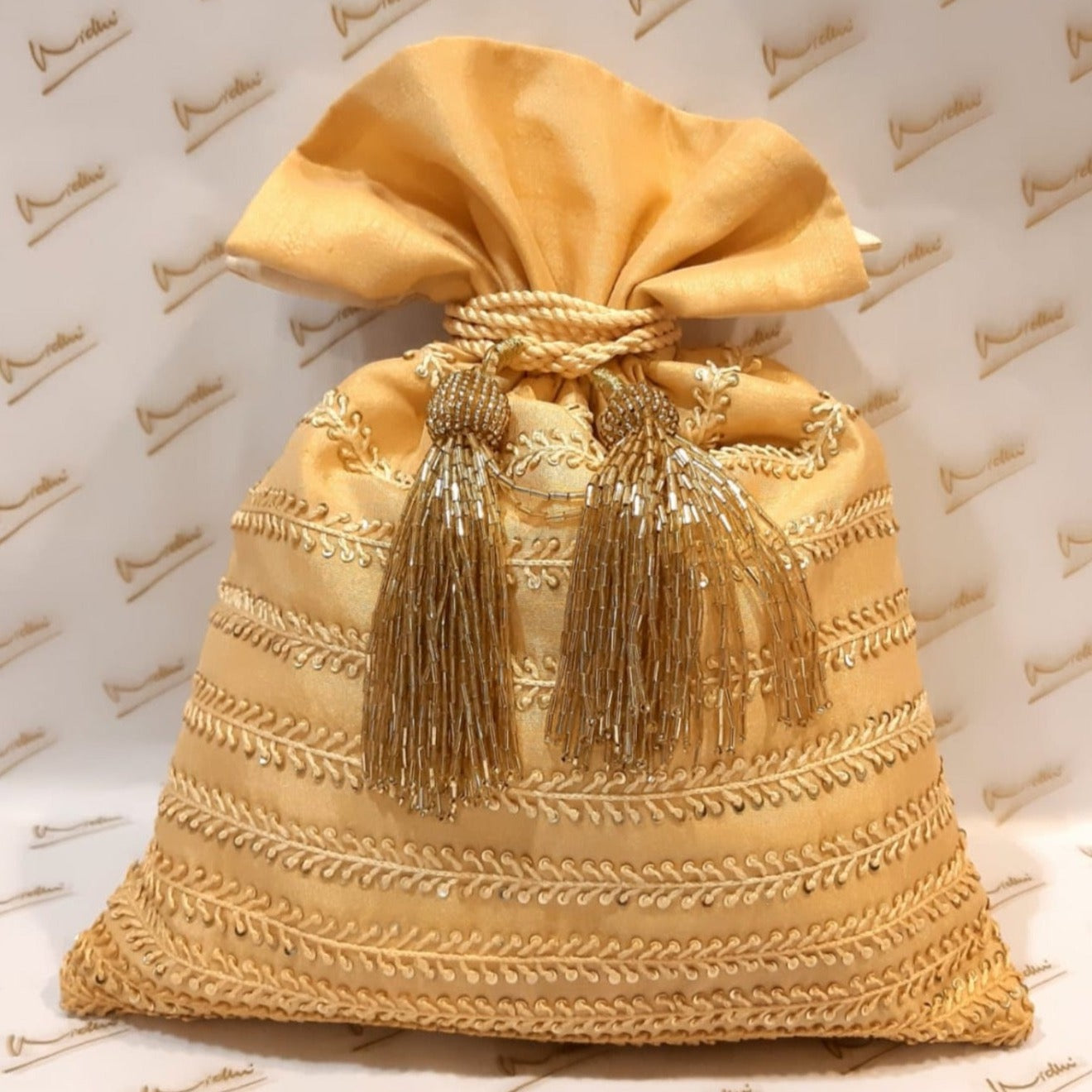 Dupion Silk Resham Sequins Graded Line Beige Potli