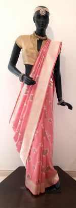 Load image into Gallery viewer, Benaras Silk Cluster Rose Katan Resham Buti Saree

