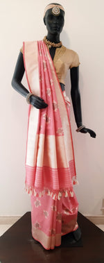 Load image into Gallery viewer, Benaras Silk Cluster Rose Katan Resham Buti Saree
