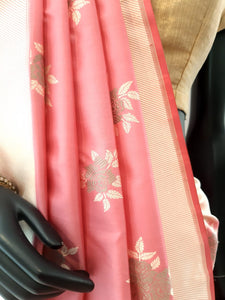 Benaras Silk Cluster Rose Katan Resham Buti Saree