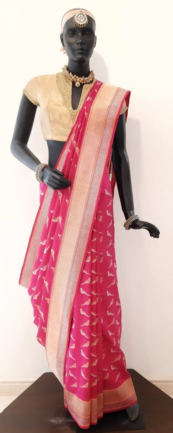 Benaras Silk Parrot Motif Saree