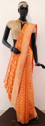 Load image into Gallery viewer, Benaras Silk Jhumka Buti Silver Gold Saree
