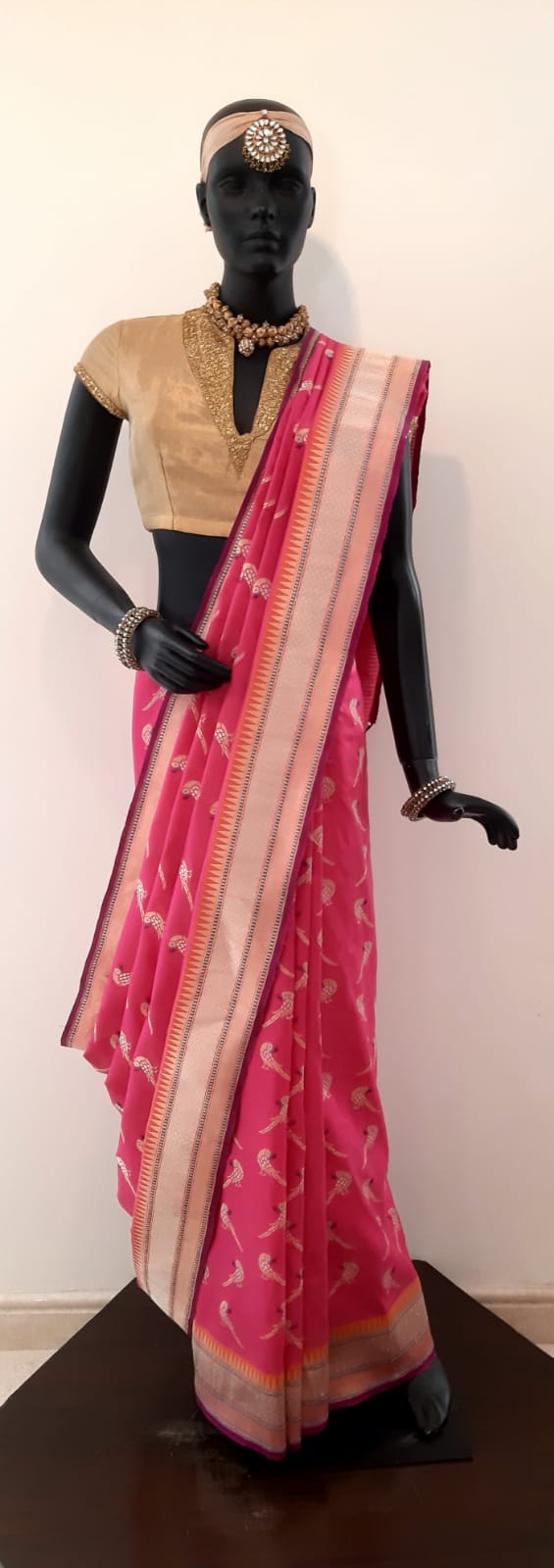 Benaras Silk Parrot Jaal Saree