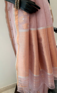 Kota Tissue Farhat Border With Badla Meena Mauve Saree