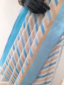 Kotah Cotton Diagonal Stripes 3 colour Leheriya Weave Off-White Saree