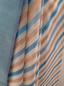 Kotah Cotton Diagonal Stripes 3 colour Leheriya Weave Off-White Saree
