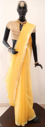 Load image into Gallery viewer, Kota Cotton Silver Thread and Zari Buti Saree
