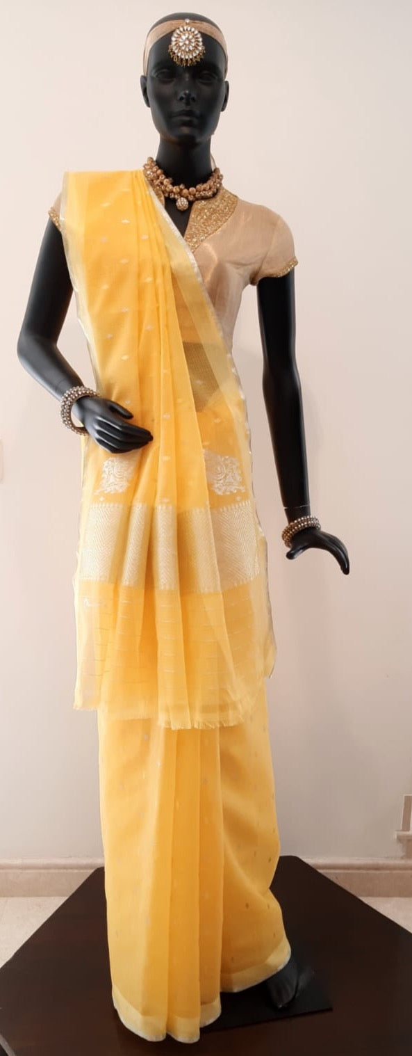 Kota Cotton Silver Thread and Zari Buti Saree