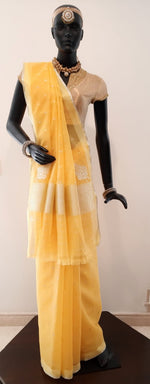Load image into Gallery viewer, Kota Cotton Silver Thread and Zari Buti Saree

