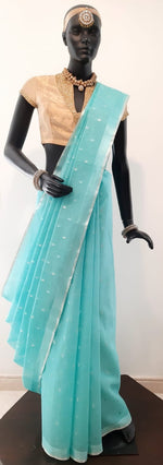Load image into Gallery viewer, Kota Cotton Silver Thread and Zari Buti Saree

