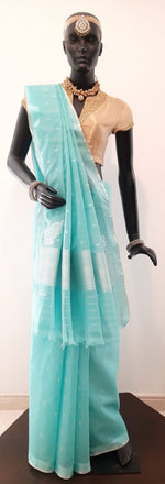 Load image into Gallery viewer, Kota Cotton Silver Thread and Zari Buti Saree
