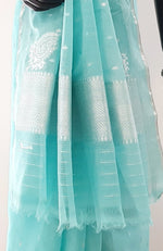 Load image into Gallery viewer, Kota Cotton Silver Thread and Zari Buti Saree
