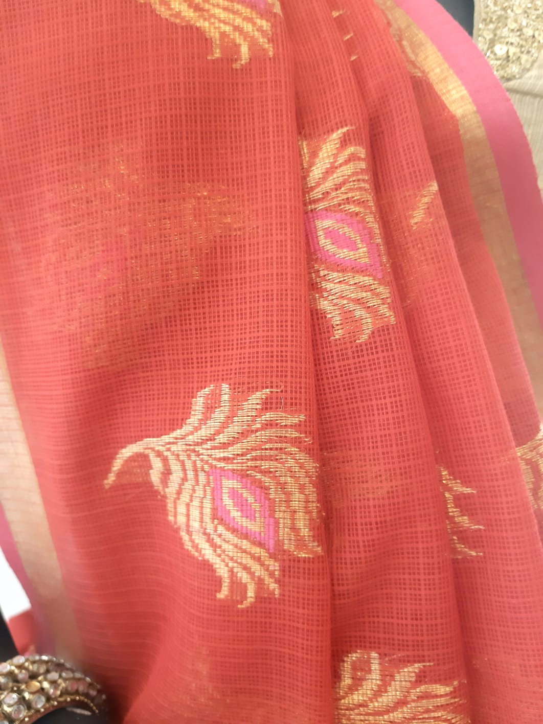 Kota Cotton Peacock Feather Saree