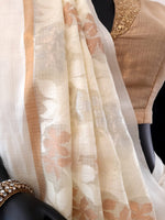 Load image into Gallery viewer, Kota Sada Three Flower Jaal Silver Gold Saree
