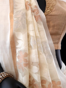 Kota Sada Three Flower Jaal Silver Gold Saree