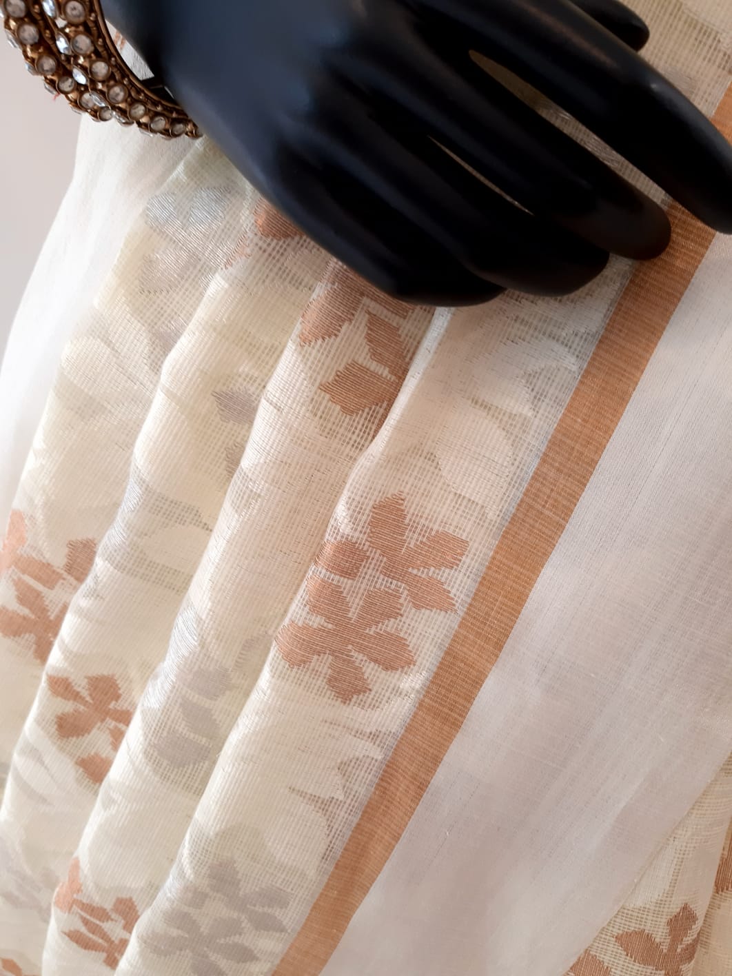 Kota Sada Three Flower Jaal Silver Gold Saree