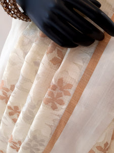Kota Sada Three Flower Jaal Silver Gold Saree