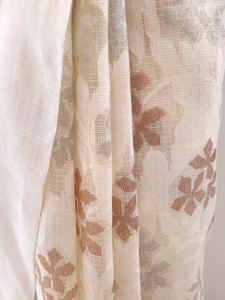 Kota Sada Three Flower Jaal Silver Gold Saree