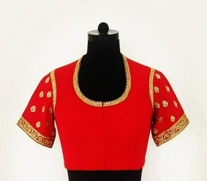 Matka Silk Mirror Nakshi Embroidery Red Blouse