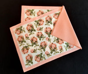 Dupion Silk Cluster Roses Digital Print Pink Mat Set