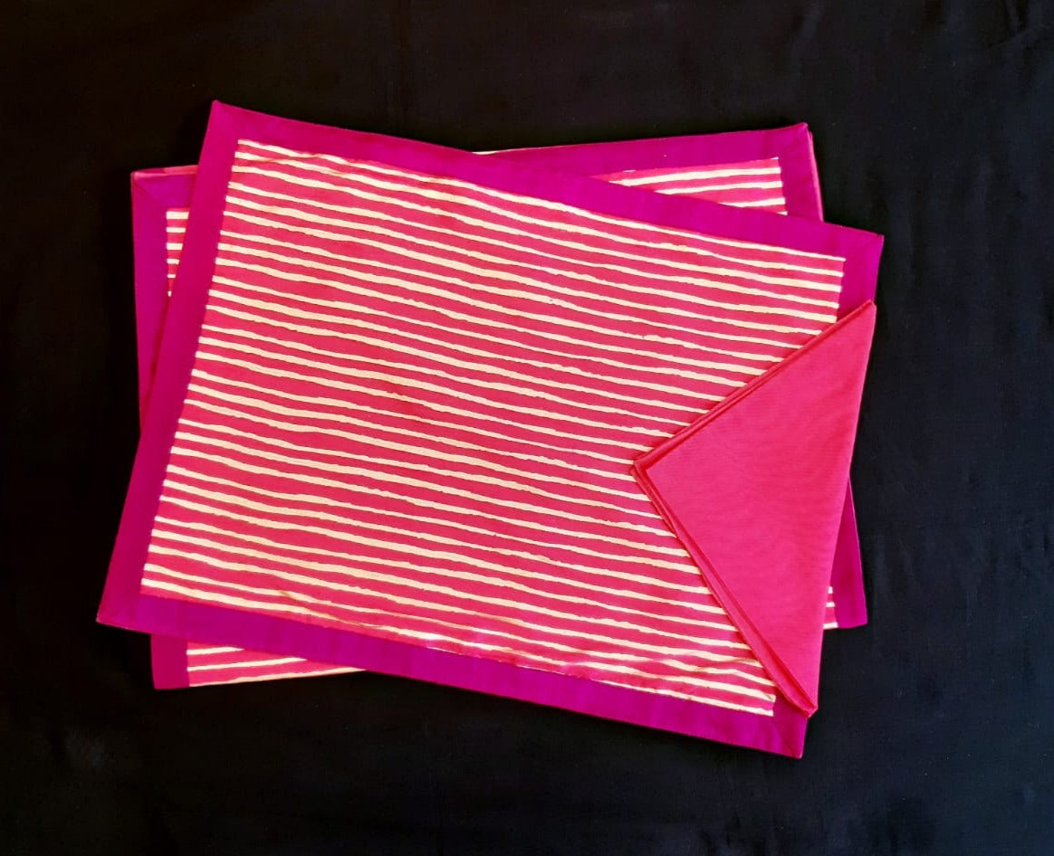 Dupion Silk Stripe Foil Print Pink Mat Set