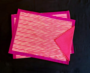 Dupion Silk Stripe Foil Print Pink Mat Set