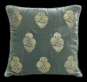 Velvet 3 Flower Buta Double Foil Print With Dori Embroidered Cushion