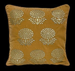 Load image into Gallery viewer, Velvet Marigold Double Foil Print With Dori Embroidered Cushion
