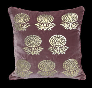 Velvet Marigold Double Foil Print With Dori Embroidered Cushion