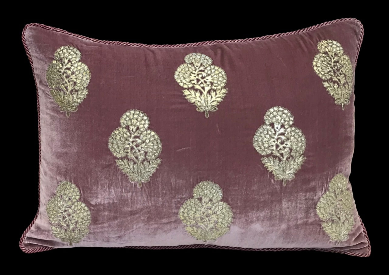 Velvet Marigold Double Foil Print With Dori Embroidered Cushion