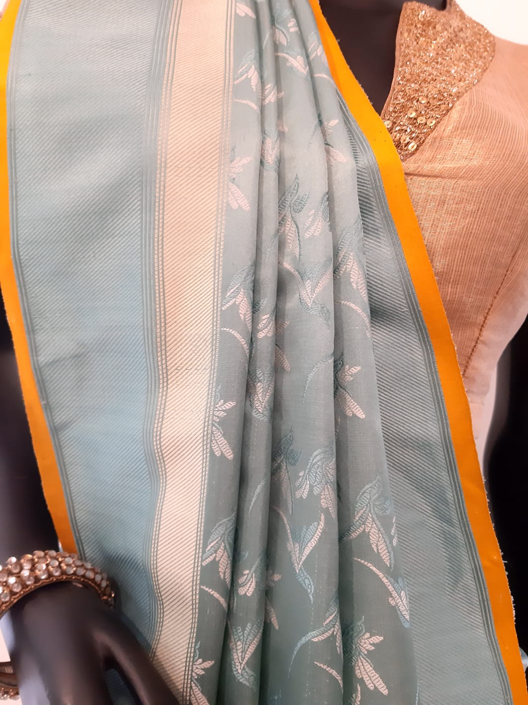Benaras Satin Flying Birds Motif Yellow Saree