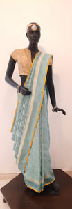 Benaras Satin Flying Birds Motif Yellow Saree