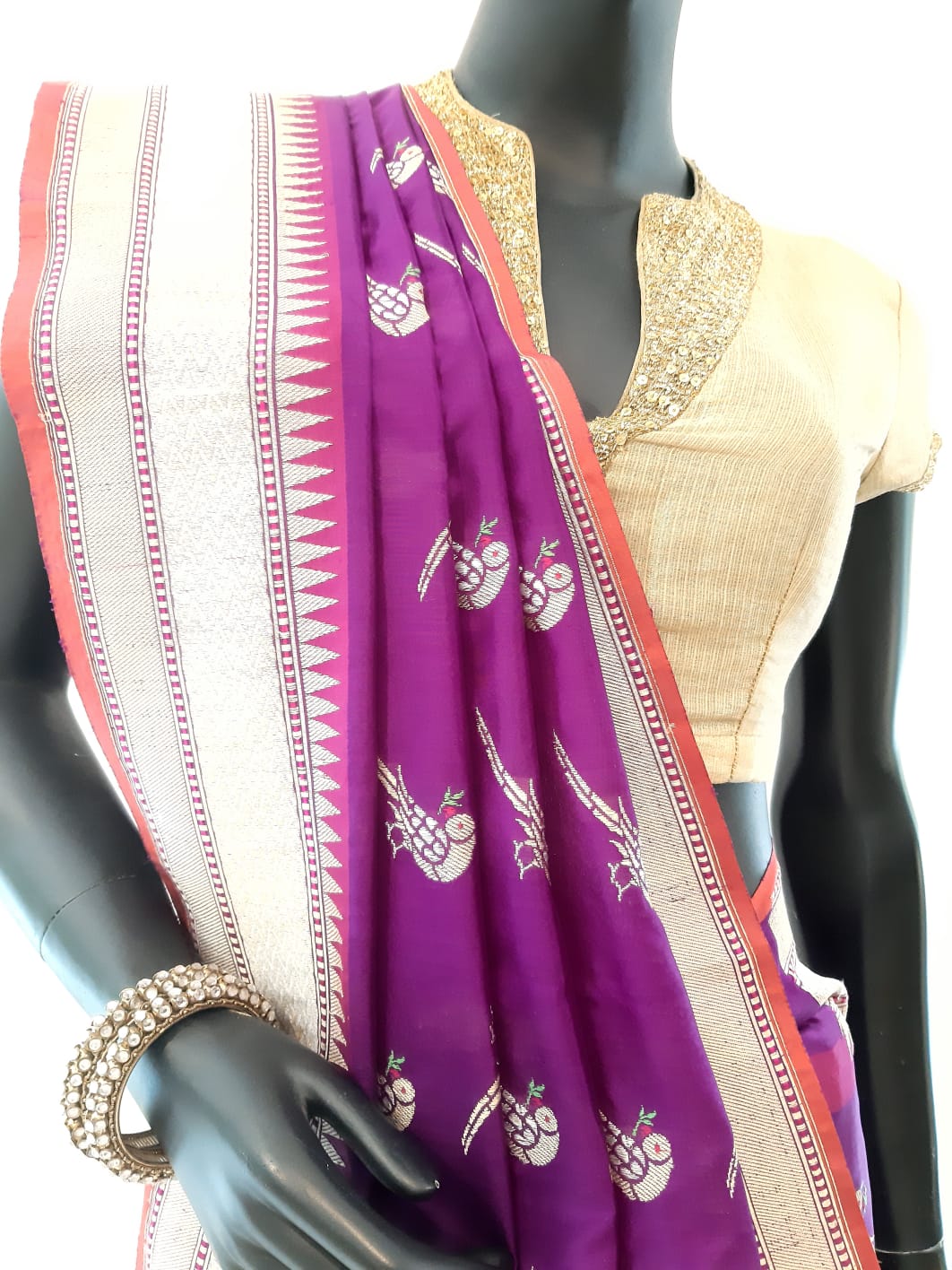 Benaras Silk Parrot Jaal Saree