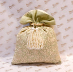 Load image into Gallery viewer, Dupion Silk Gara Rose Embroidery Potli
