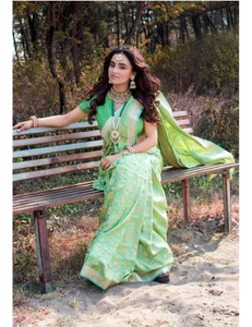 Benaras Silk Guldawari Mint Green Saree