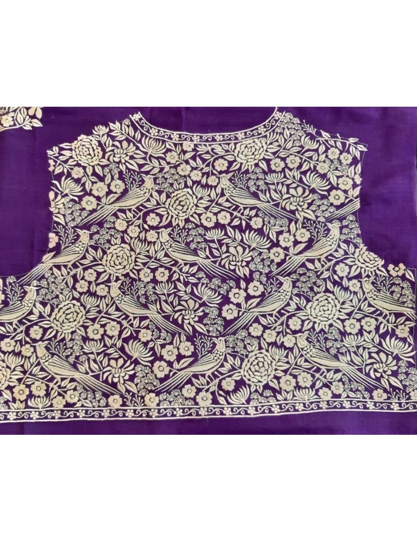 Matka Silk Gara Embroidered Purple Unstitched Blouse