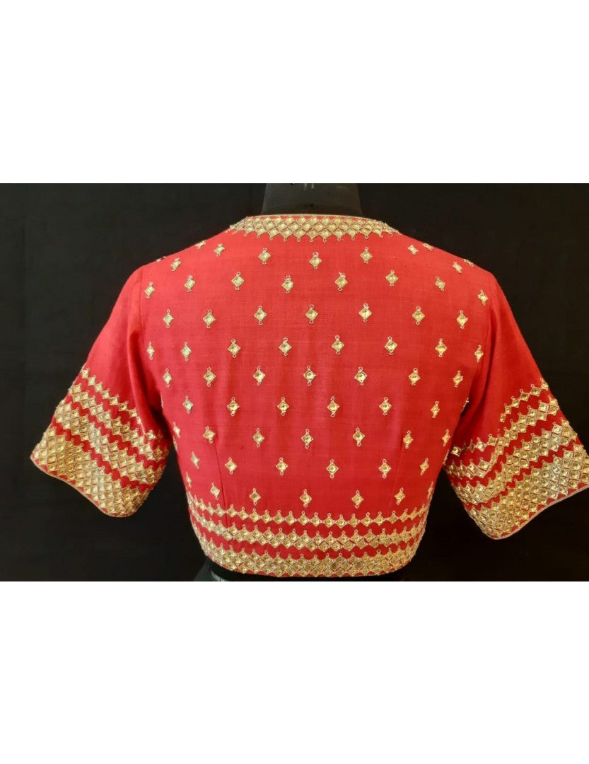 Matka Silk Danka Small Buti Embroidered Red Blouse