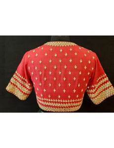 Matka Silk Danka Small Buti Embroidered Red Blouse