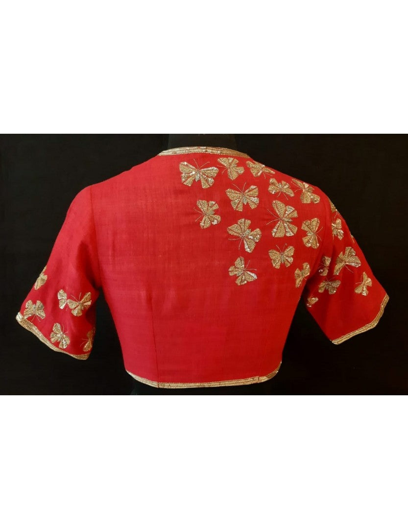 Matka Silk Titli Embroidered Red Blouse
