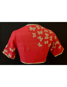 Matka Silk Titli Embroidered Red Blouse