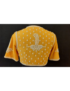 Matka Silk Pearl Tikka Buti Embroidered Yellow Blouse