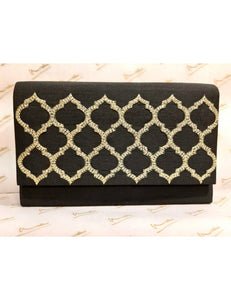 Dupion Silk Clutch with Mughal Jaal Embroidery