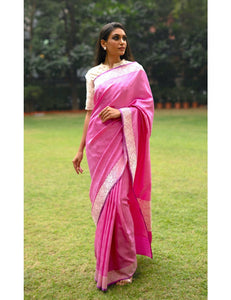 Benaras Rose Gara Satin Pink Saree