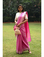 Load image into Gallery viewer, Benaras Rose Gara Satin Pink Saree

