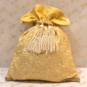 Dupion Silk Gara Rose Embroidery Potli