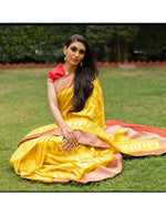 Load image into Gallery viewer, Benaras Silk Bandhanwar Yellow Saree
