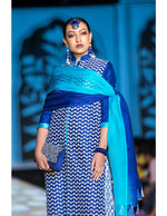 Load image into Gallery viewer, Dupion Silk Dark Blue Tunic with Leggings and Kota Silk Blue Dupatta
